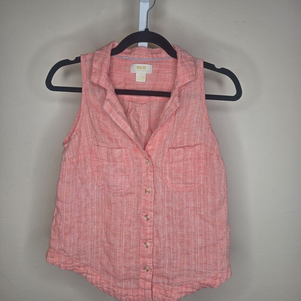 Maeve Anthropologie Size US 6 Pink Linen Blend Button Up Sleeveless Top